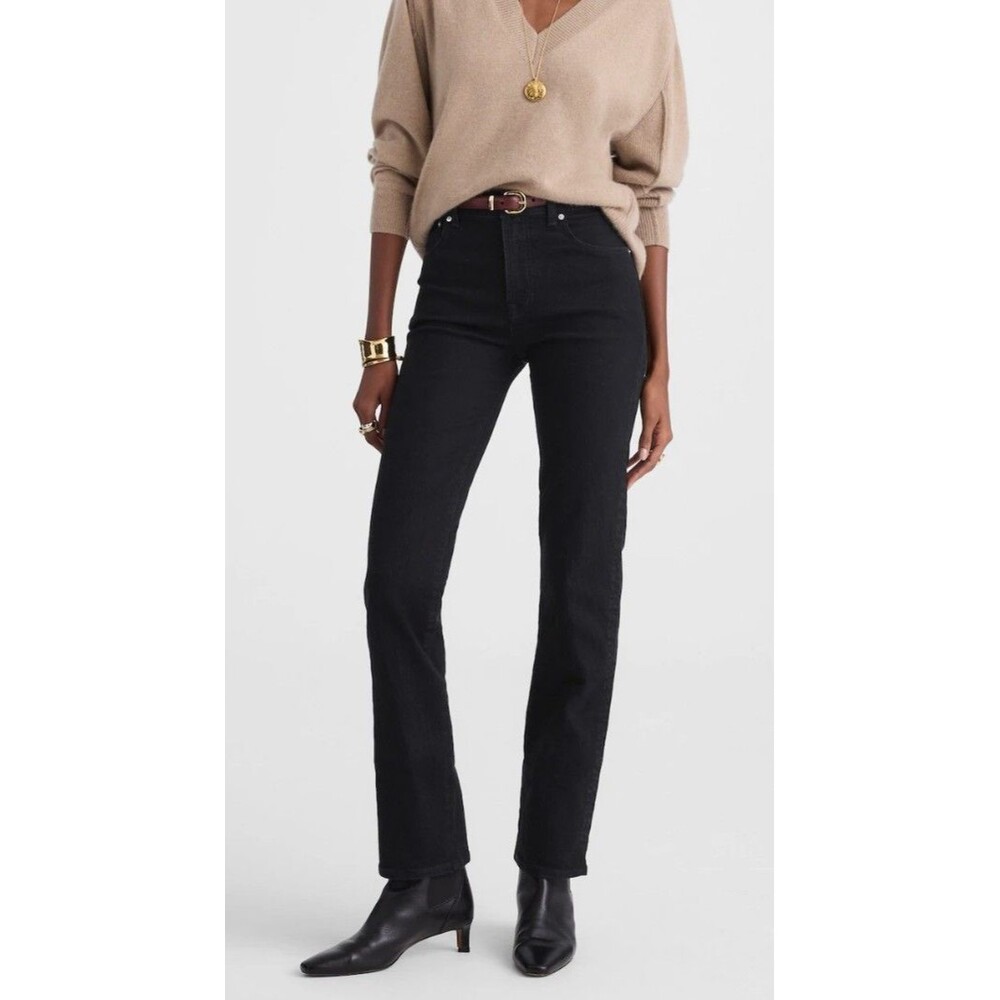 NWT Madewell Longline Straight Jeans Black Frost W29T High Rise Comfort Stretch